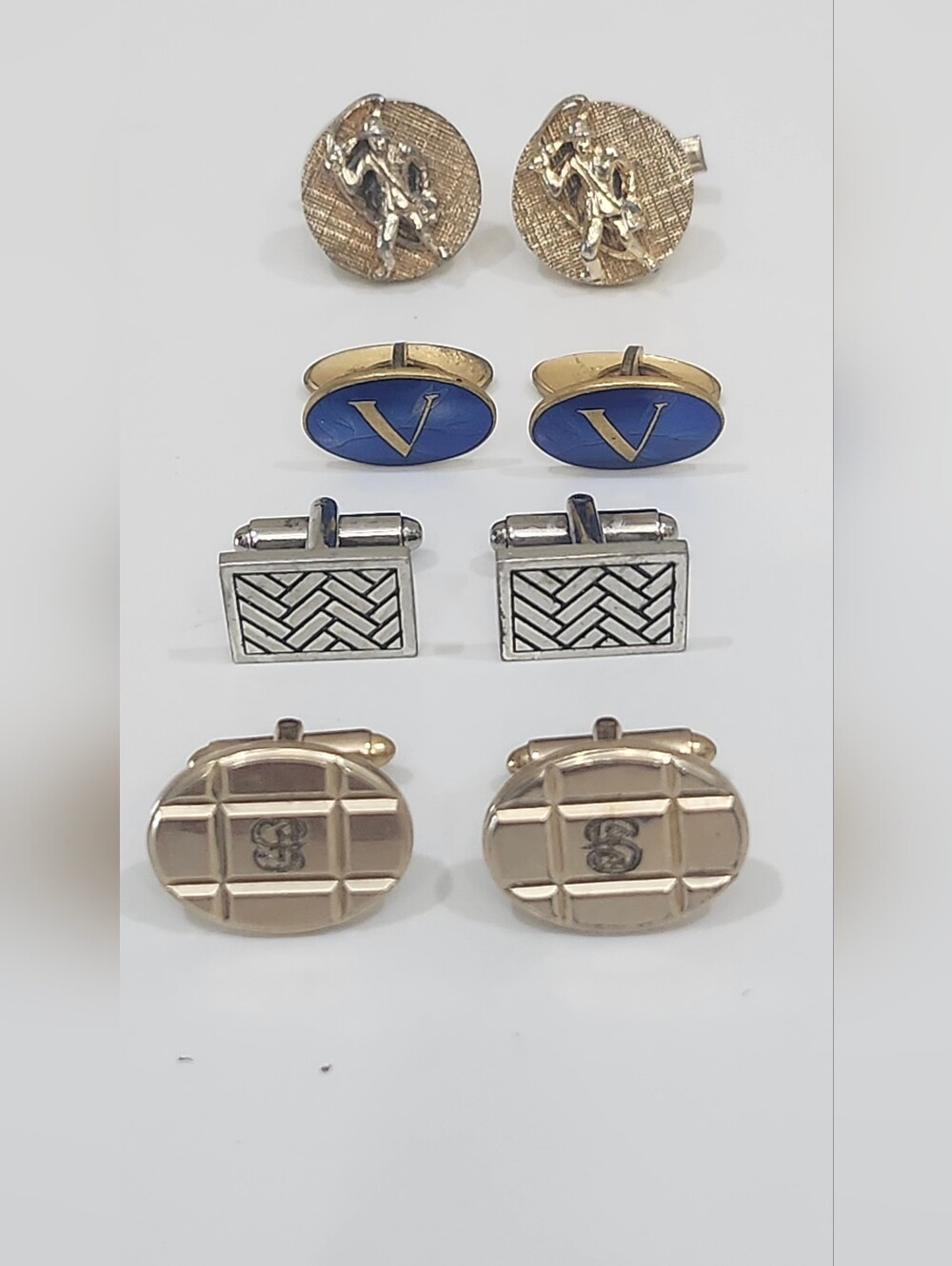 Vintage Mens Cuff Links:  4 Pairs Unbranded Gold/Silver Tone Formal Accessory